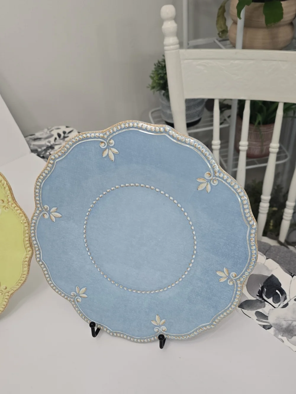 Lenox Set Of 4 French Perle Melamine Dinner Plates Blue Green Raised Beaded